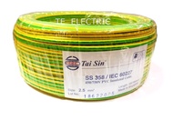 (100M) TAISIN 2.5MM EARTH (YELLOW GREEN) PVC INSULATED CABLE POWER CABLE PURE COPPER SIRIM APPROVED