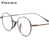 FONEX แว่นตาแว่นสายตาสั้นทรงกลมสไตล์วินเทจสำหรับผู้ชายกรอบแว่นตาไททาเนียม F85717แว่นกันแดดสไตล์เรโทรไททันแบบใหม่