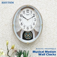 นาฬิกา RHYTHM แบบแขวน รูปทรงวงรี เสียงเพลงเมโลดี้ 30 เสียง และ 6 เสียงเพลงคริสต์มาส สีขาวทอง-4MJ438W