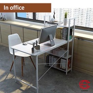 Cassa 7.5 Feet (230CM) Long Office Table Study Table Desk with Book Shelf 3 Tier -Maple / White Purp