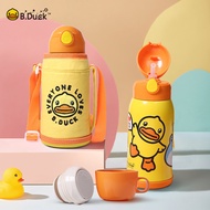 B.Duck 小黄鸭儿童保温杯大容量316不锈钢幼儿吸管杯水杯便携水壶 带杯套 550ml