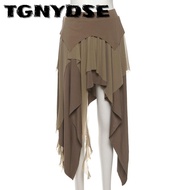 TGNYDSE Midi Skirt, High Waist Irregular Hem Asymmetrical Skirt for Women, Boho Layered Flowy Punk S