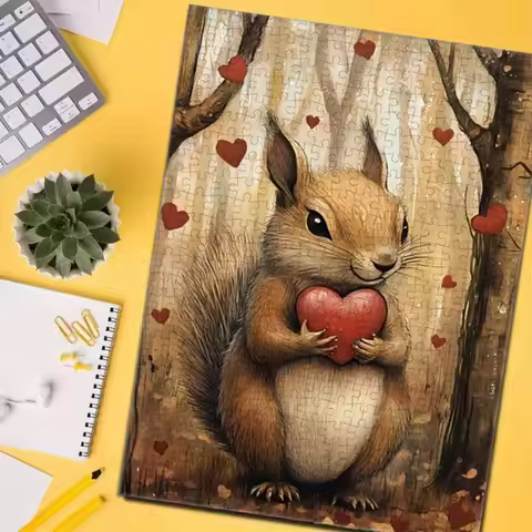 1000pcs Cute Squirrel Holding Heart Jigsaw Puzzle | 27.56x19.69inch Art Print for Living Room or Bed
