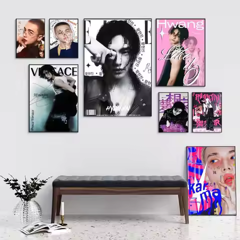 Kpop HYUNJIN Anime Posters Sticky Waterproof Paper Sticker Coffee House Bar Kawaii Room Decor