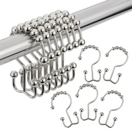 12pcs/set Stainless Steel Curtain Hooks Bath Curtain Rollerball Shower Curtain Ring Hook Double Glide Rod Ring Bathroom Supplies LGG3721 Shower Caddie