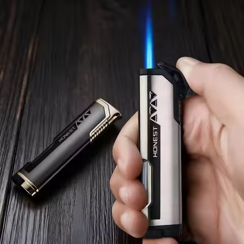 HONEST Slim Strip Gas Lighter Windproof Blue Flame Cigar Turbine Torch Visible Air Window Comfortabl