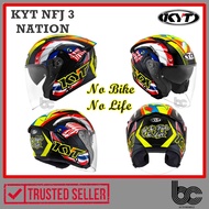 KYT NFJ 3 NATION HELMET / TOPI KELEDAR KYT NF-3 / OPEN FACE / NO BIKE NO LIFE / MALAYSIA SINGAPORE T