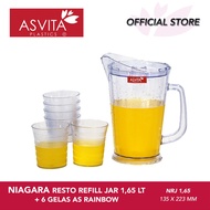 ASVITA Niagara Water Jug 1.65L + 6 Pcs Gelas Plastik Food Grade Eskan Teko Pitcher Wadah Minum