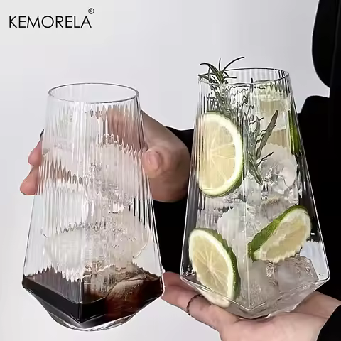 KEMORELA 500ML Vertical Geometric Highball Glass Modern Cocktail Drinking Glass for Water Beer Juice
