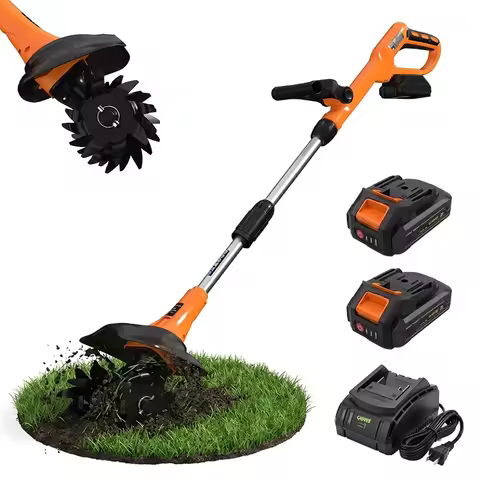 20V Cordless Garden Tiller, 2x2.0Ah Batteries Charger, 9in Width 6.3in Depth, 360RPM Electric Cultiv