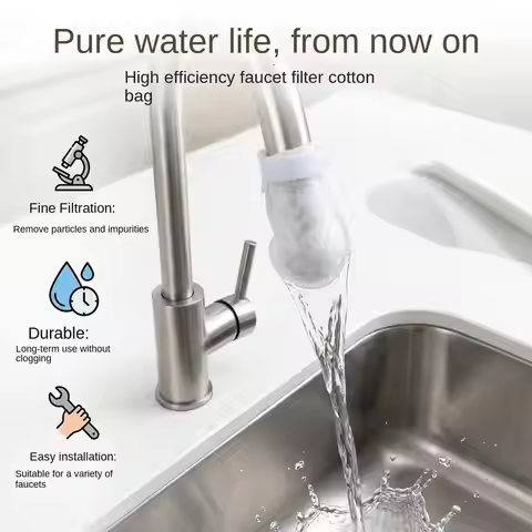 50pcs Universal Faucet Filter Cotton Anti-splash Thickened Faucet Filter with T-strap Tap Water Filt