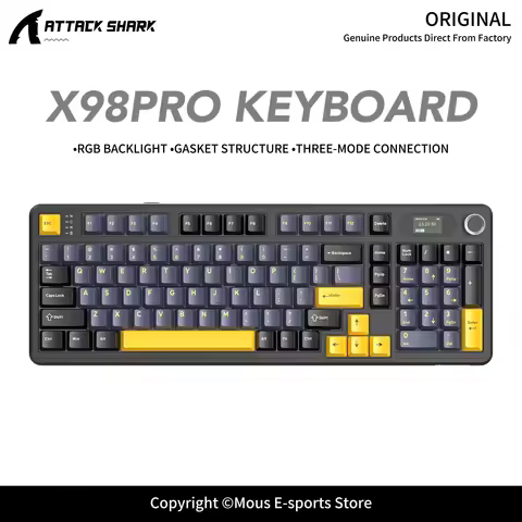 X98 ATTACK SHARK X98Pro Gasket Gaming Keyboard TFT Color Screen CNC Knob 4000mAh Battery RGB Three-M