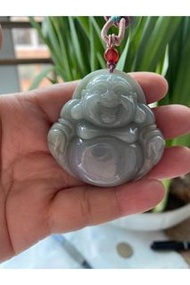 天然翡翠A貨石綠飄金沙特大號佛公(綁繩)吊飾