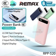 【3C Certified】 Remax RPP-520 10000mAh Powerbank 22.5W Fast Charging Power Bank Slim Pawer Bank Remax