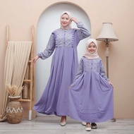 Gamis Lebaran Couple Ibu dan Anak Crinkle Kombinasi Brokat Super Mewah