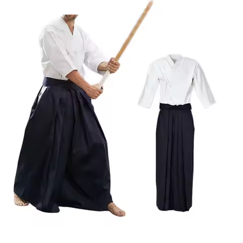 CLYFAN Unisex Kendo Uniform Set Aikido Hakama Samurai Kimono Martial Arts Training Suit for Men Wome