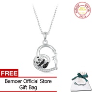 BAMOER 925เงินสเตอร์ลิงสร้อยคอแพนด้าน่ารักสำหรับเด็กผู้หญิงสร้อยคอจี้รูปหัวใจสร้อยคอแพนด้า Hypoaller