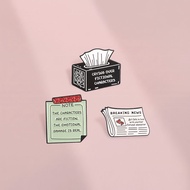 Book Lover Fictional Character Emotional Damage Enamel Brooch Tissue Box Newspaper Note Badge for Cl