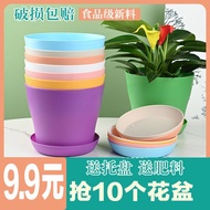 HY@ Colorful Pot Flower Pot round Plastic Flower Pot Balcony Green Plant Succulent Gardening High Waist Long Mouth Flowe