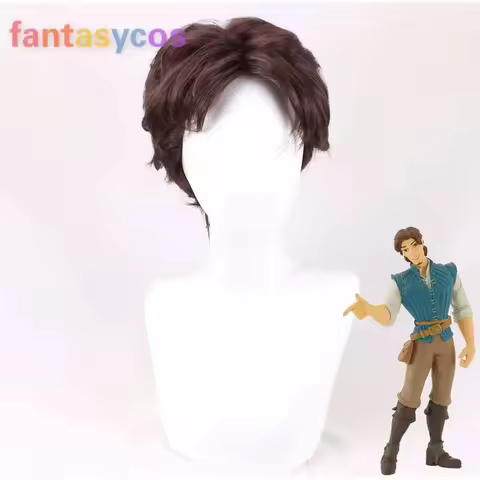 Tangled Cosplay Rapunzel Flynn Rider Men Short Brown Curly Synthetic Hair for Halloween Costume Role