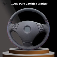 Hand-stitched Black Genuine Leather Car Steering Wheel Cover for BMW E90 320 318i 320i 325i 330i 320
