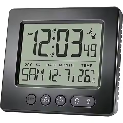 AT63-Digital Radio Alarm Clock Featuring Thermometer, 5-Minute Function, 2 Alarm Time Settings, Radi