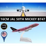 16cm Japan Jal 50th anniversary Mickey & Minnie Mouse Boeing B747 Miniatur Resin Penumpang Kargo Pes