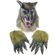 Halloween Velcro Mask Masquerade Props Mask Full Set Wolf Head Mask Wolf Gloves Headgear