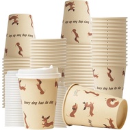 12 oz 25 Pack Disposable Paper Coffee Cups with Lids, Disposable Paper Cups for Cold/Hot Drinks, Lea