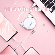 Kitten 3-in-1 Data Cable Mobile Phone Charging Cable Three-in-one Retractable USB Charging Cable Micro/Lightning/Type-C