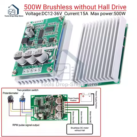500W Brushless Hall Free Motor Driver Board DC12-36V 15A High Power Foward Reverse Speed Regulator M