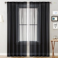 [Ready Stock]Sheer Curtains Living Room Rod Pocket Window Curtain Panels Bedroom Semi Sheer Voile Curtains Black (55''Wx84''L,2 Panels)