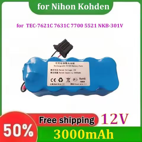 12V 3000mAh Rechargeable NI-MH Batteries for Nihon Kohden TEC-7621C 7631C 7700 5521 NKB-301V Defibri