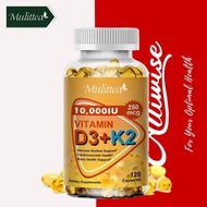 Mulittea 120pcs USA Vitamin D3 Vitamin K2 Meningkatkan Penyerapan Kalsium Kesehatan Tulang & Sendi