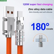 120W Super Fast Charging Cable 180° Rotation Elbow Data Cable Zinc Alloy Connector Quick Charging Li