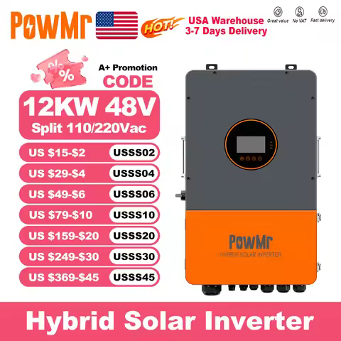 PowMr US 12KW 48V Split Phase Solar Inverter 120Vac/208Vac/240Vac Output Build in MPPT 200A Controll