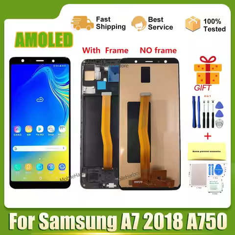 6.0'' SUPER AMOLED TFT OLED Screen for SAMSUNG Galaxy A7 2018 SM-A750F A750F A750 LCD Display Touch 