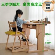 LikKid實木兒童學習書桌小學生可升降書桌家用學生課桌椅套裝
