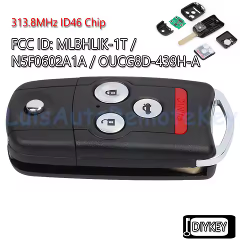 4 Buttons Flip Remote Car Key Fob 313.8MHz ID46 Chip for Acura MDX RDX TSX TL ZDX FCC ID: OUCG8D-439