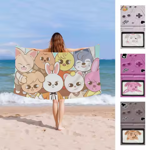 Hot Kpop Stray Kids Skzoo Microfiber Blanket Quick Drying Beach Towels Oversized Printing Super Abso