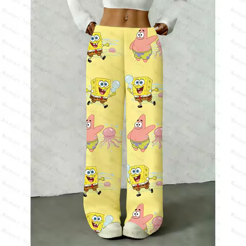 Patrick Star And SpongeBob Outfit Set Cute Casual Cartoon Flannel Matching For Men's Sleeping pants 