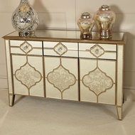 Bufet hias full kaca motif di pintu dan laci