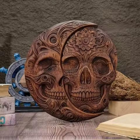 High Quality Skeleton Home Decor Artwork Solid Wood Carved Table Ornament