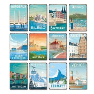 Vintage City Tin Sign Wall Decor  London Malaga Berlin  Metal Poster Plaques for Home Bar Store Deco