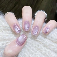 Romantic Purple Enamel Flower Wear Nails Exquisite Sweet Cat Eye Manicure Patch ins Style Wear Nails
