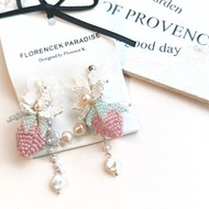 夏日耳飾 日本米珠草莓士多啤梨珍珠耳環 可改耳夾