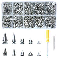 (FMIW) 354 PCS Punk Spikes and Studs Kit 8 Size Cone Spikes Metal Tree Spikes Studs for Leathercraft