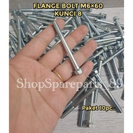 MESIN [ 10 PCS ] K8 FLANGE BOLT ENGINE BLOCK M6UNT60 KEY 8 WHITE