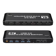 2x2 HDMI KVM Switch 4K 60Hz Dual Monitor KVM HDMI Extended Display USB KVM Switcher 2 in 2 out for 2 Computers Share 2 Monitors