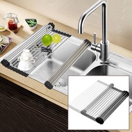 D0180 Large Size Foldable Roll-Up Dish Drying Rack 304 Stainless Steel Silicone Coated Rims